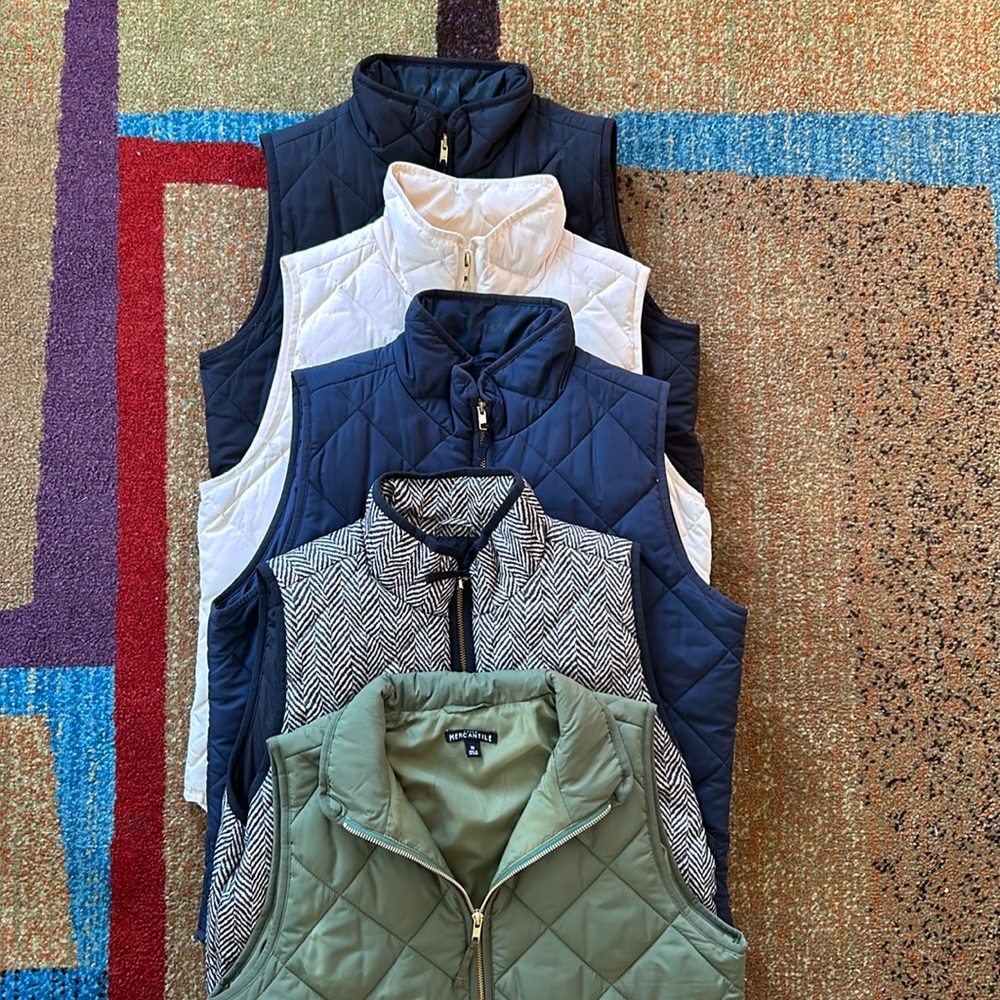 5 Medium J Crew Puffer Vests